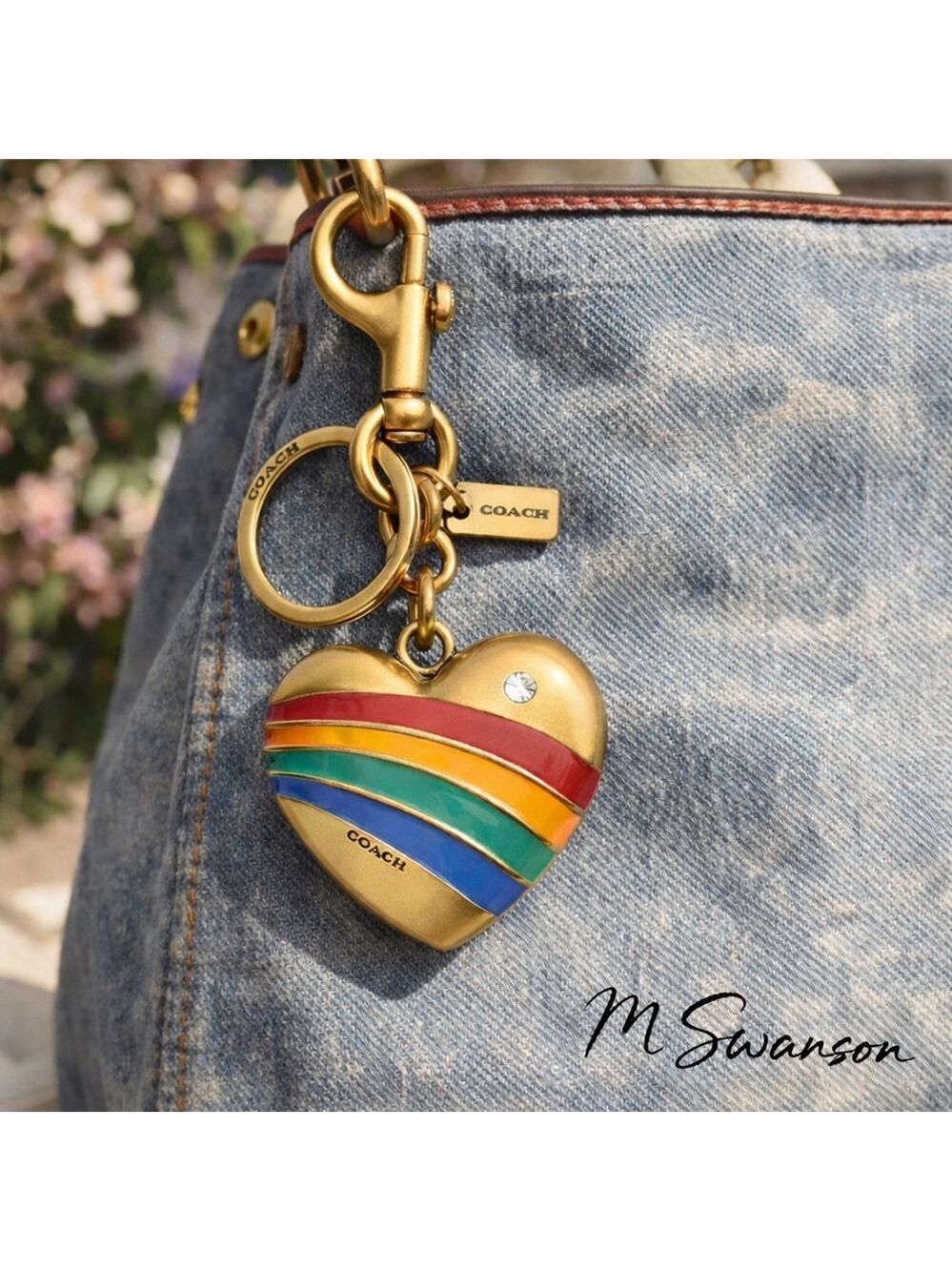 NEW Coach Rainbow Heart Bag Charm with Brass & Enamel Finish CAX71 NWT
